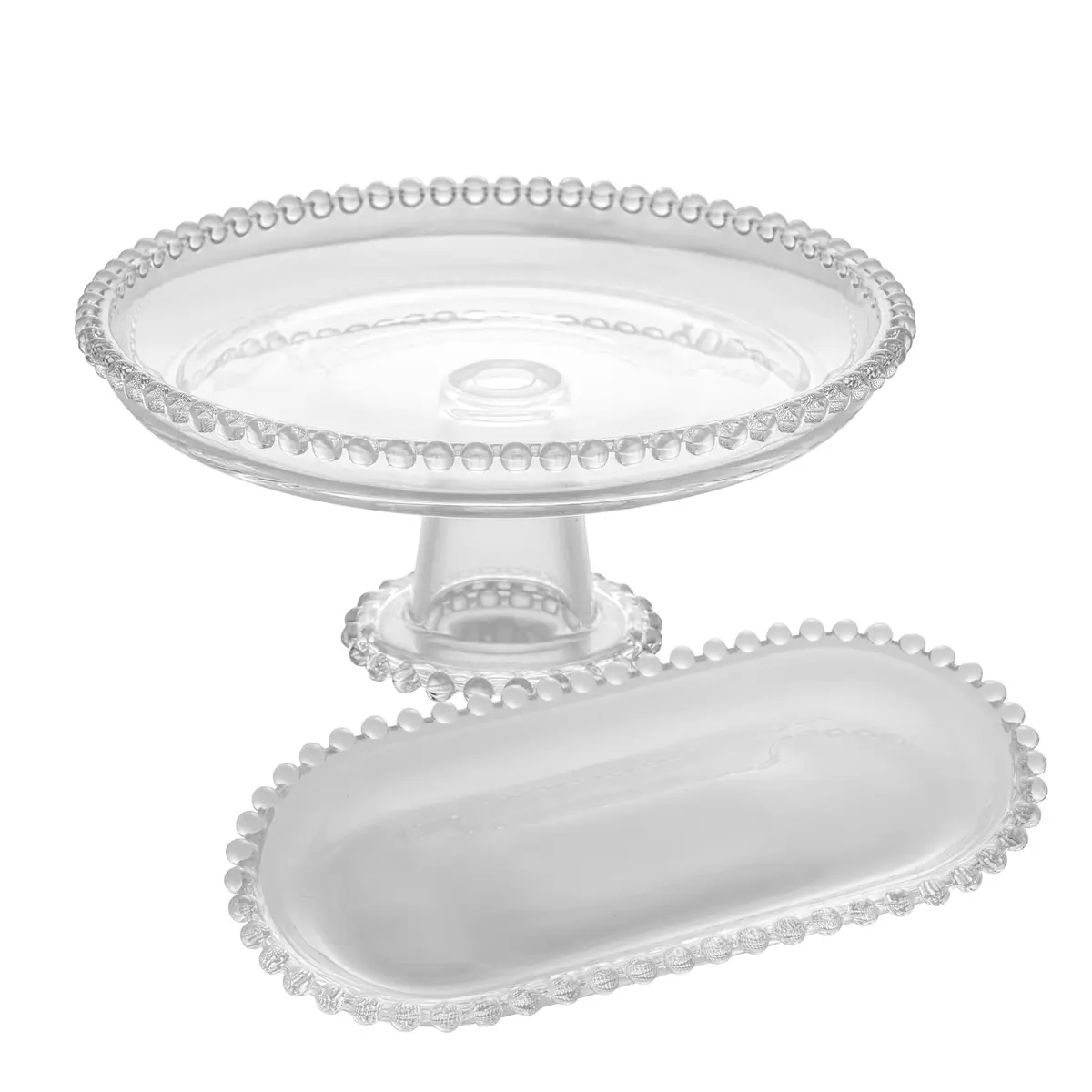 WOLFF - Conjunto Prato com Pé 20cm e Travessa Oval 24cm Pearl Cristal