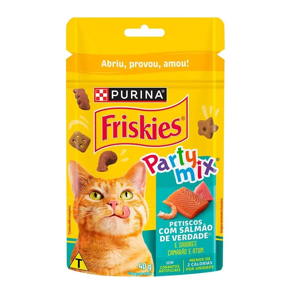 PURINA FRISKIES Party Mix Salmão Petisco 40g Pack 15un Gatos Adultos