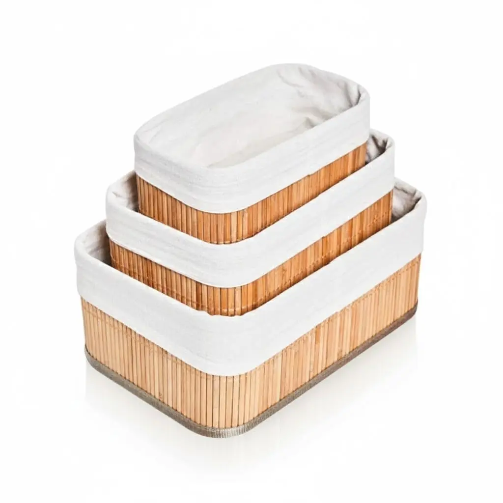 Conjunto de 3 Cestos Organizadores em Bambu com Forro, Cestos Multiuso para Armazenamento, Organizadores Decorativos para Casa e Banheiro - 1