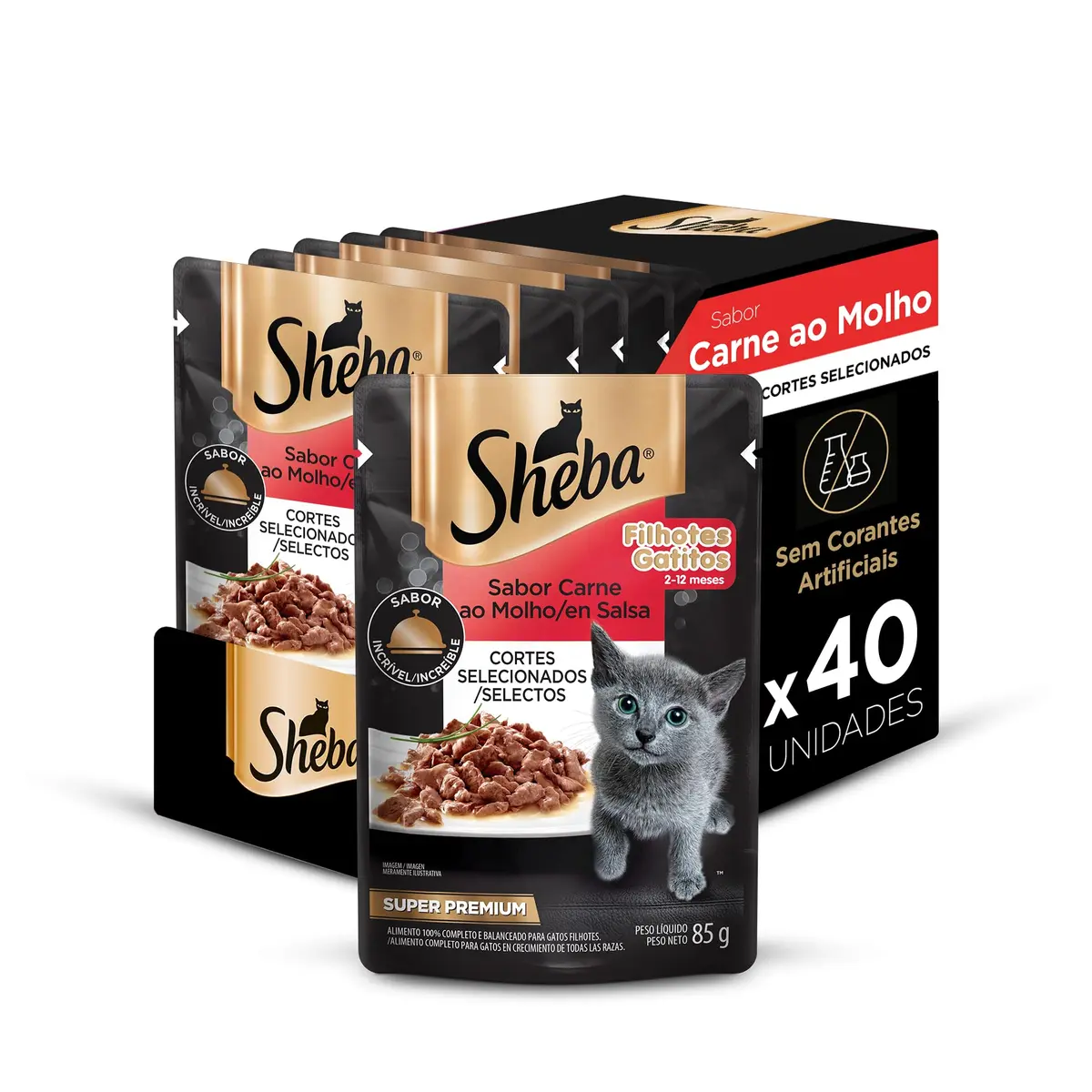 Pack Ração Úmida Sheba Sachê para Gatos Filhotes Sabor Carne ao Molho 85g - 40 unidades