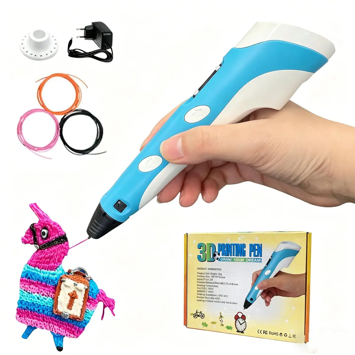 Caneta 3D Impressora com Filamentos PLA 3 Cores 3M, Caneta 3D para Crianças, Tela Digital Para Ajusta Temperatura para Crianças e Iniciantes (Azul)