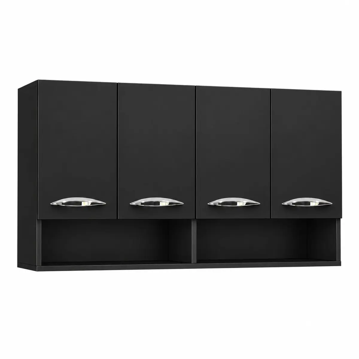Armário Aéreo Organizador de Parede 120cm com 4 Portas para Cozinha Preto