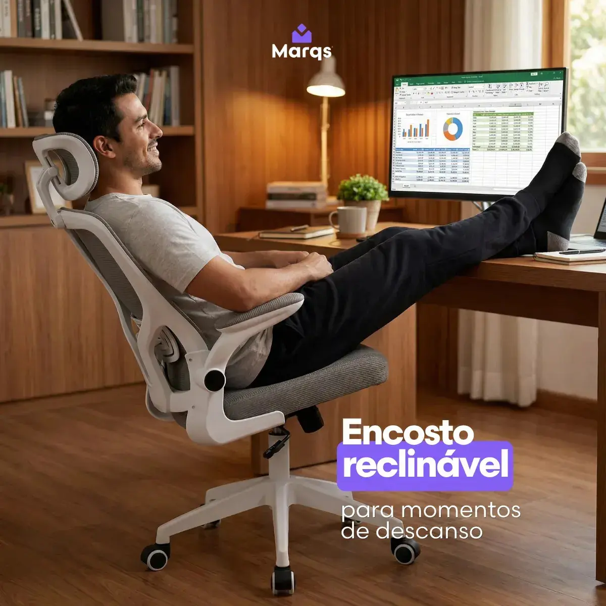 Cadeira Escritório Presidente Ergonômica NR17 Marqs Home Arcanis Cinza com Apoio Lombar e Encosto Mesh Premium thumbnail 3