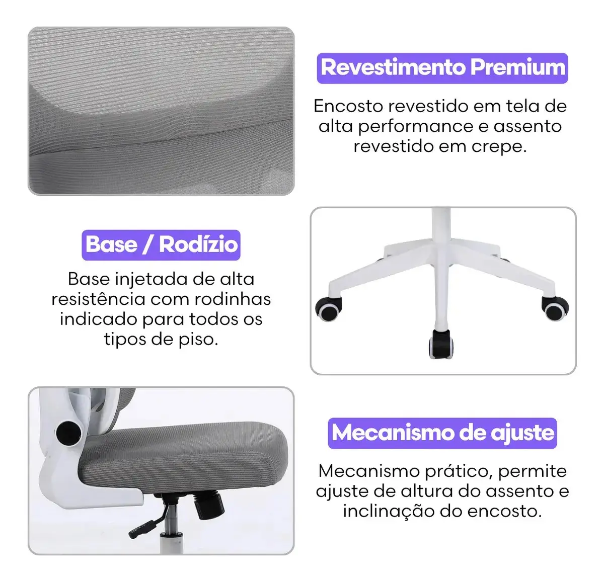 Cadeira Escritório Presidente Ergonômica NR17 Marqs Home Arcanis Cinza com Apoio Lombar e Encosto Mesh Premium thumbnail 5