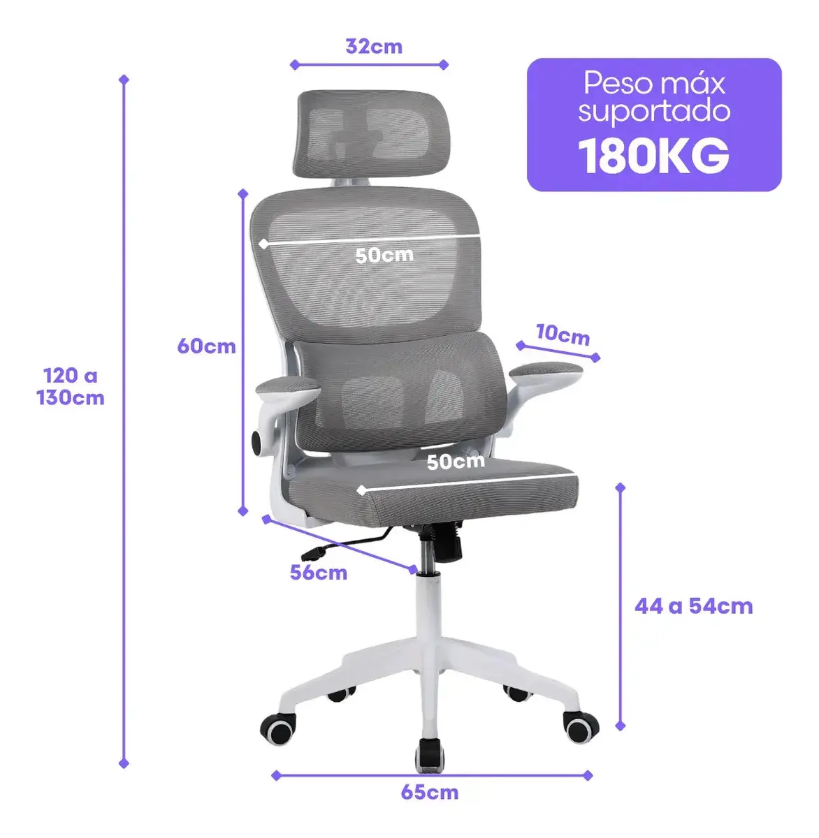 Cadeira Escritório Presidente Ergonômica NR17 Marqs Home Arcanis Cinza com Apoio Lombar e Encosto Mesh Premium thumbnail 9