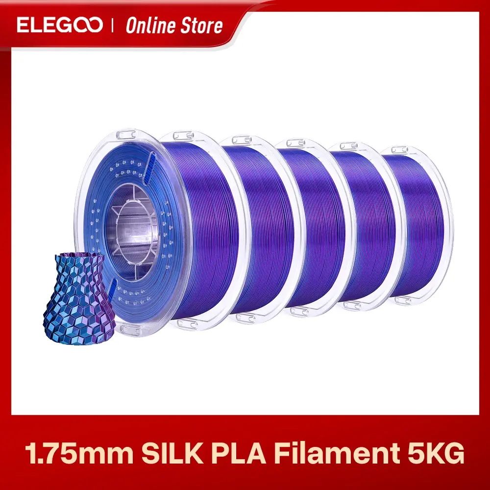 Filamento ELEGOO Silk PLA 1.75mm Bicolor Verde e Vermelho 1KG, Filamento Brilhante para Impressora 3D, Compatível com a Maioria das Impressoras 3D FDM
