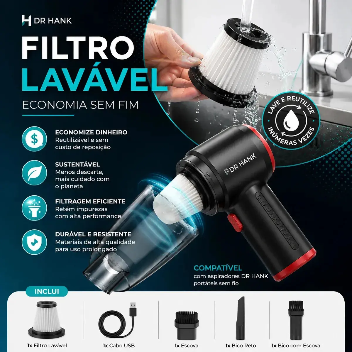 Mini Aspirador De Pó Portátil Recarregável Soprador Usb Automotivo 3em1 Sem Fio Premium Vácuo Limpeza Carro Multifuncional Casa Dr Hank thumbnail 2