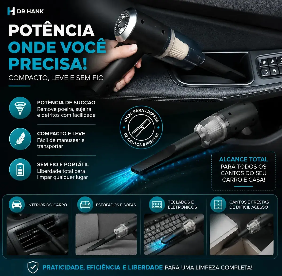 Mini Aspirador De Pó Portátil Recarregável Soprador Usb Automotivo 3em1 Sem Fio Premium Vácuo Limpeza Carro Multifuncional Casa Dr Hank thumbnail 3