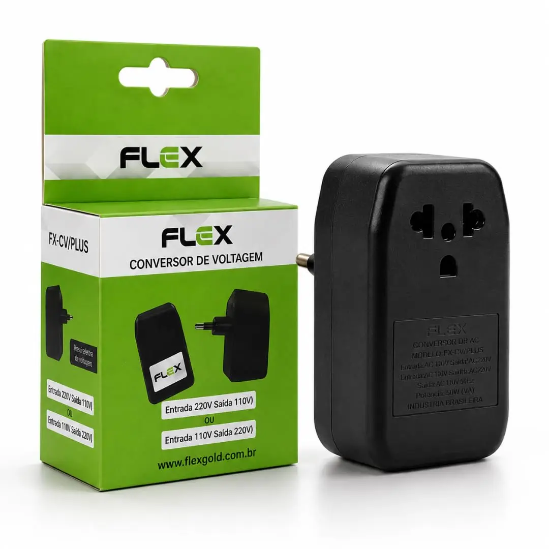Flex Conversor de Voltagem FX-CV/PLUS, Bivolt 110V/220V, Adaptador Universal Conversor de voltagem - Conversor de 220V para 110V viagens, adaptador conversor de energia combinado com carregadores