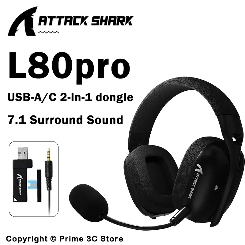 ATTACK SHARK L80PRO Fone de ouvido para jogos sem fio 2.4G/BT/com fio ultraleve 40mm drivers fone de ouvido de baixa latência para PC PS5 Switch Xbox - 1