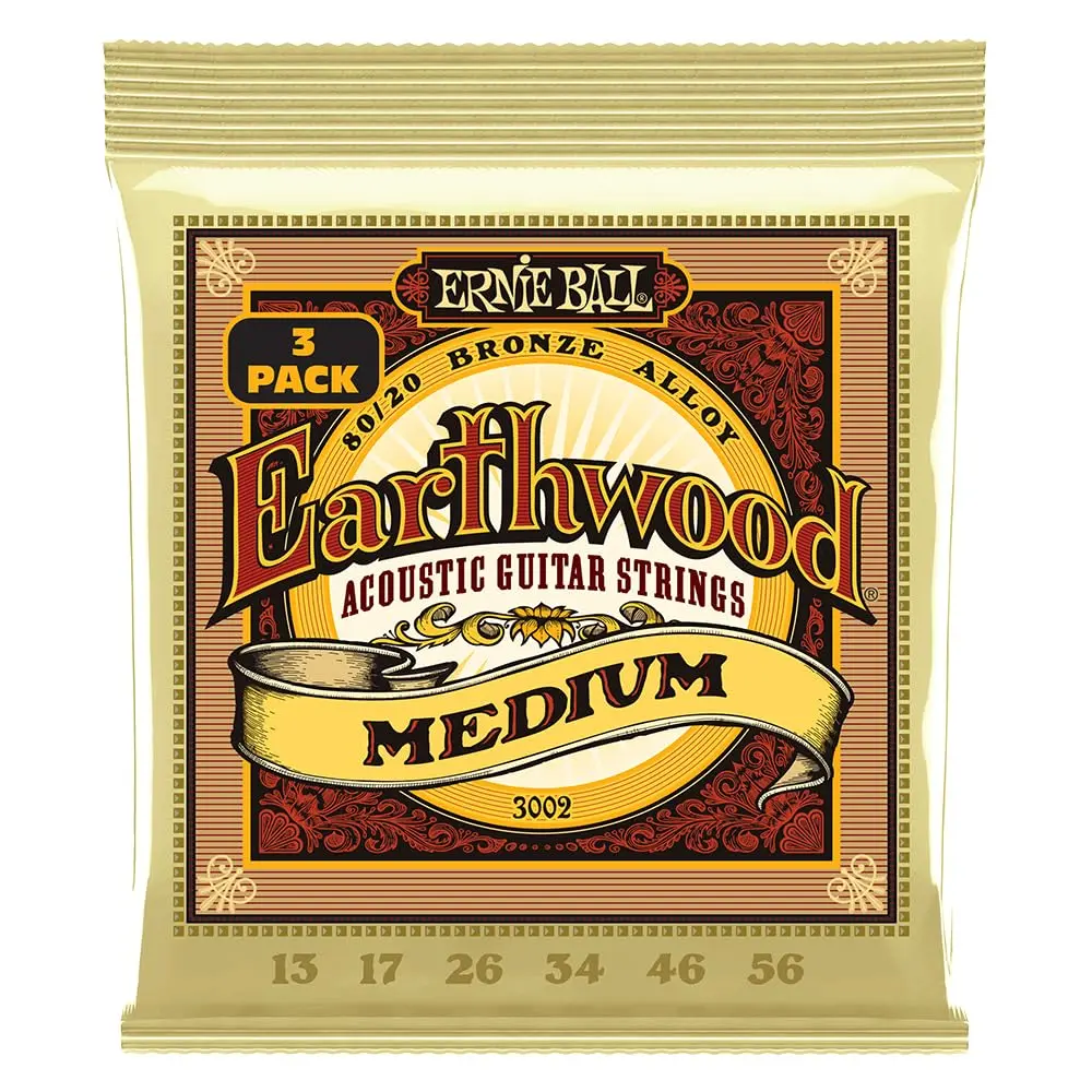 Ernie Ball Cordas de Violão Earthwood 80/20 Bronze Médio 13-56 – Pacote com 3