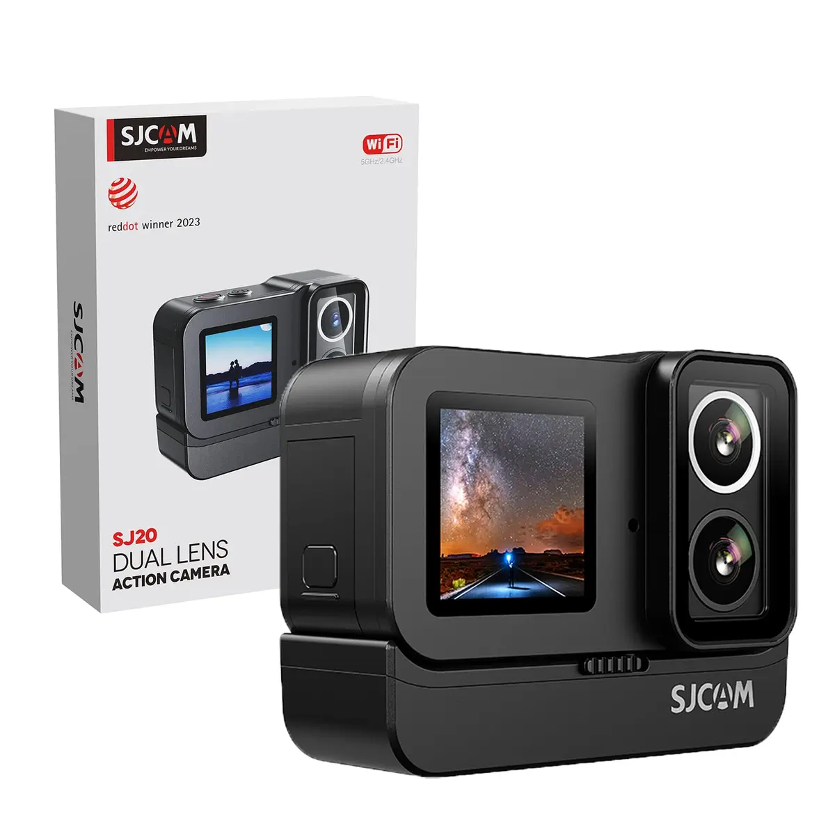 Câmera de Ação SJ~CAM SJ20 4K HDR Dupla Tela, Lente F1.3 Visão Noturna, Estabilização EIS 6 Eixos, À Prova D'Água 40m, Dupla Bateria, 20MP, Kit Completo para Esportes Mergulho Vlog