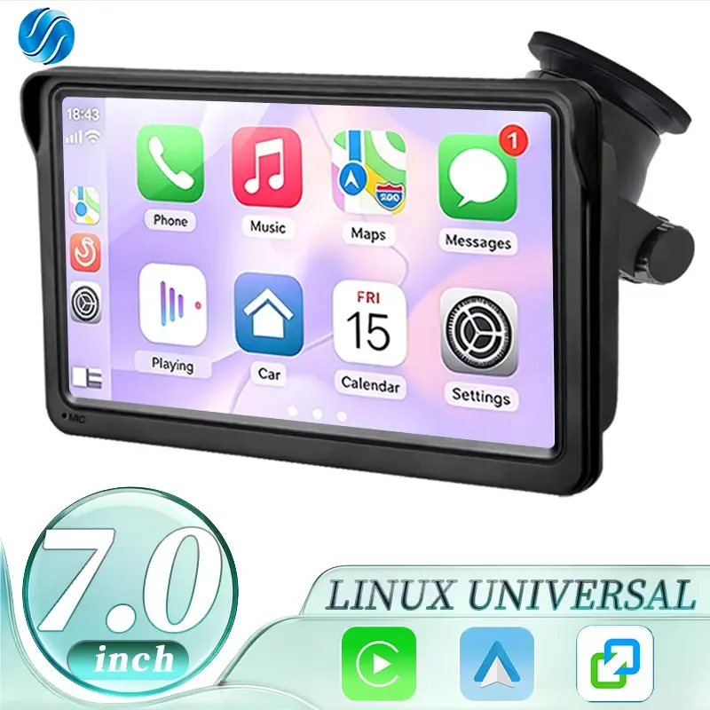 Player de Vídeo Multimídia HIPPCRON MP5 de 7 Polegadas com Carplay Sem Fio, Android Auto, Tela Touch IPS Portátil, Rádio de Carro com Suporte para Câmera - 1