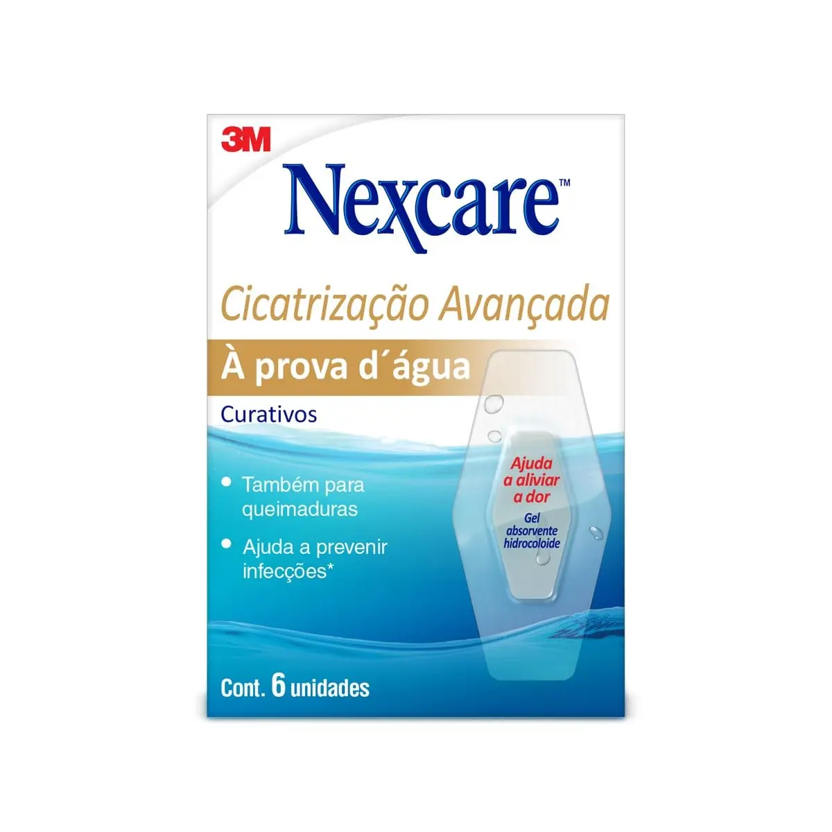 NEXCARE 3M Curativo Cicatrização Avançada À Prova D'Água 6 Un. | Gel Absorvente Hidrocoloide que Ajuda a Aliviar a Dor, Ideal para Bolhas, Ajuda a Prevenir Infecções, Selagem 360°