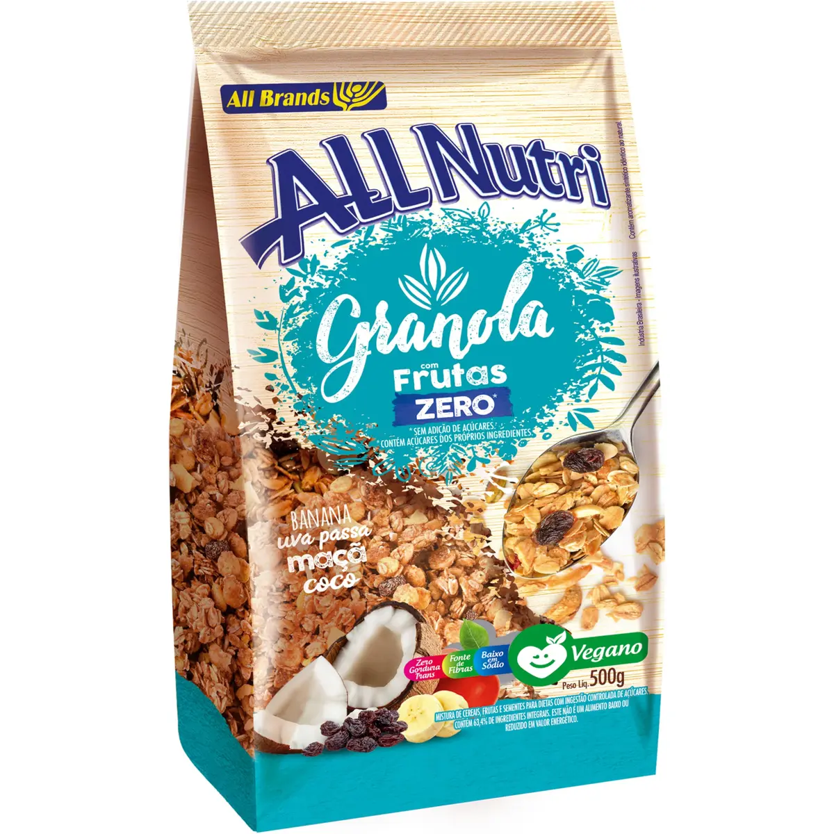 Granola, AllNutri, Sabor Frutas, Zero Açúcar, Vegana, 500g | Vegana e fonte de fibras