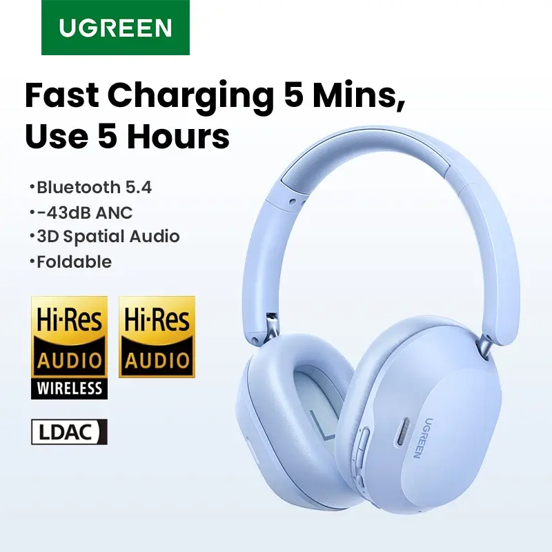 UGREEN Max5c Fones de ouvido sem fio Bluetooth 43dB Híbrido Cancelamento de ruído ativo Hi-Res LDAC 75H Áudio espacial Fones de ouvido - 1