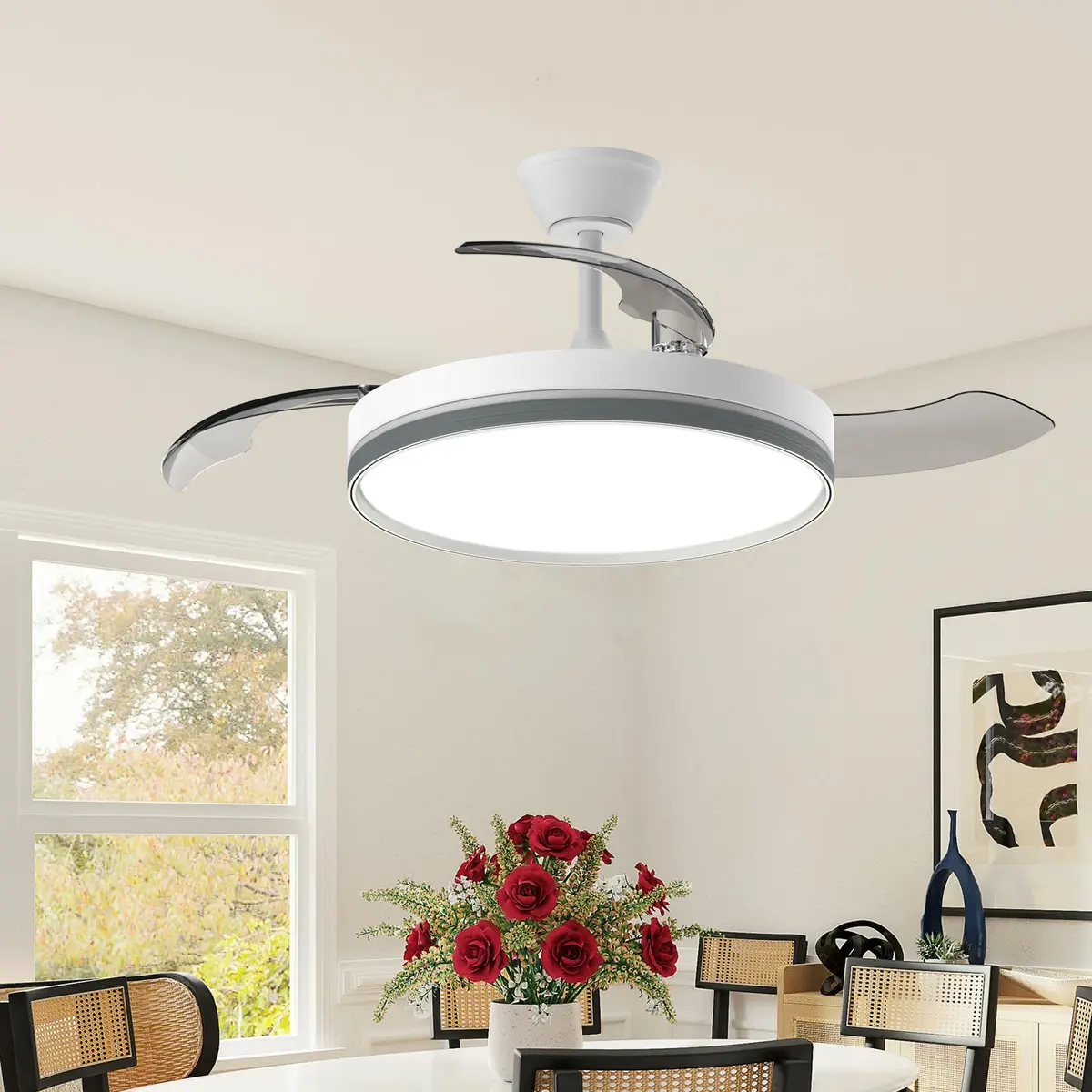 Airwit Ventilador de Teto Retrátil Inverter 106 cm com Luz LED | 6 velocidades, 3 cores de luz, controle remoto, temporizador e Bivolt 110V/220V