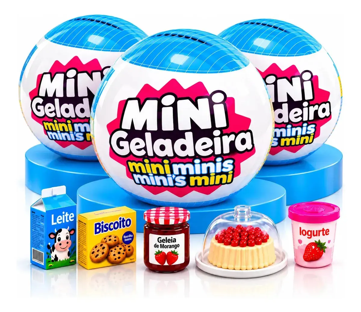 Kit 3 Bolas Surpresa Cápsula Mini Brands Hc-3006 Azul Colecionável Miniatura Realista Brinquedo Infantil