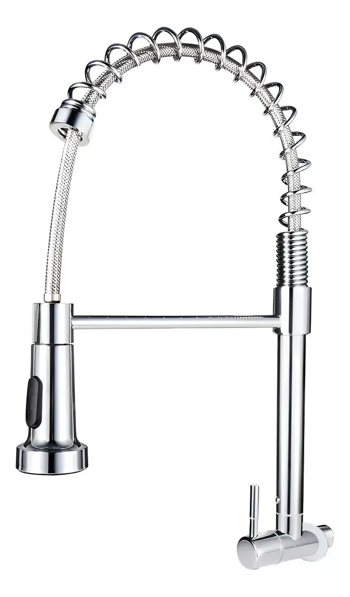 Torneira Parede Pia Cozinha Aço Inox Gourmet 2 Jatos Articulada Flexível Prata Cromado Alta Torneira Gourmet Parede Inox Prata Articulada, 1/4 de Volta, Bica Móvel Giratória 360°