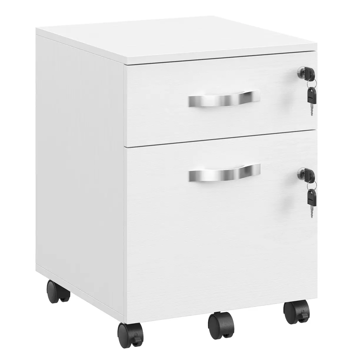 VASAGLE Arquivo Móvel com Rodízios, Armário de Arquivo com Trava, 2 Gavetas, 5 Rodas, Trilho Ajustável para Pastas A4 e Carta, Branco Nuvem BRLCD022T46V1