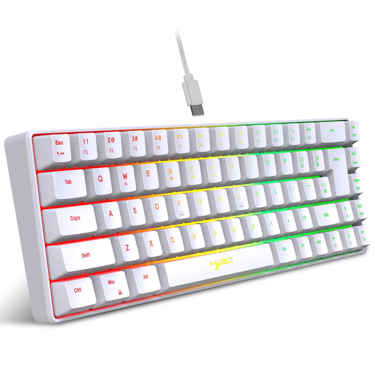 Mini teclado portátil com fio para jogos, mini teclado com fio, 61 teclas, phantom rgb, preto, branco, vermelho, interruptor vermelho/azul para jogos e escritório
