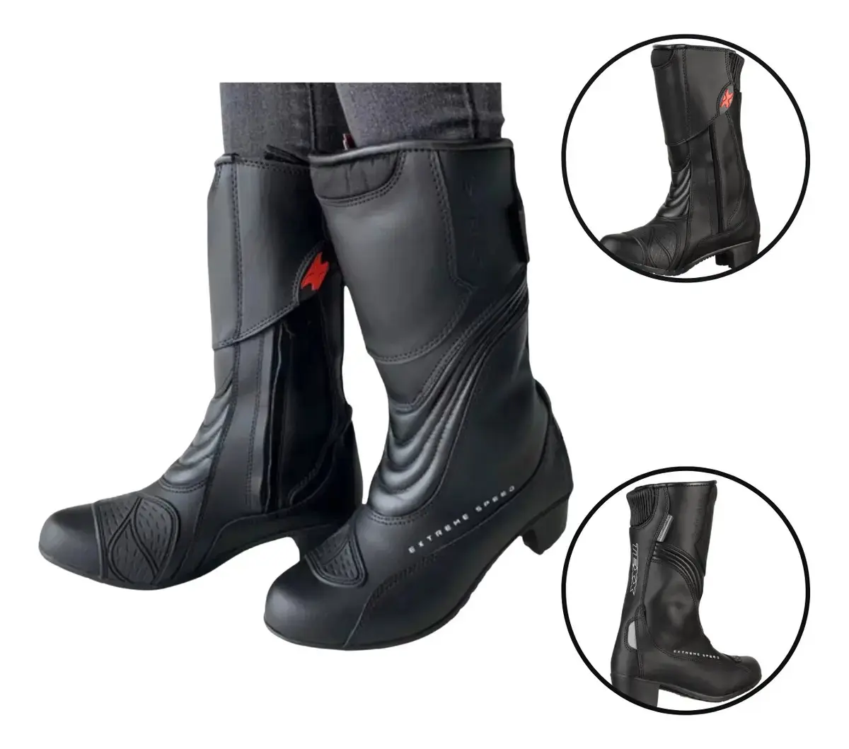 Bota Moto Texx Strike Lady V2 Impermeável Couro Preta Cano Longo Tamanho 34