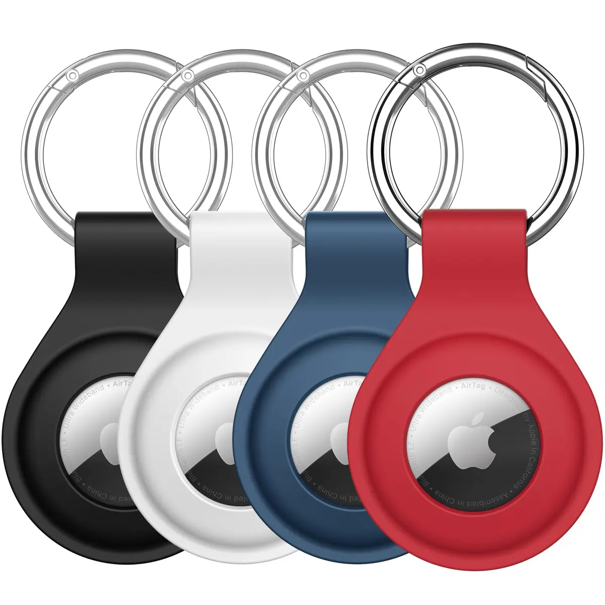 JETech Capa de Silicone para AirTag 2/1, Preto/Branco/Azul-Marinho/Vermelho | 4 Unidades, com Chaveiro, Design de Ajuste Seguro, Conjunto Multicolorido, para Crianças e Pets - 1