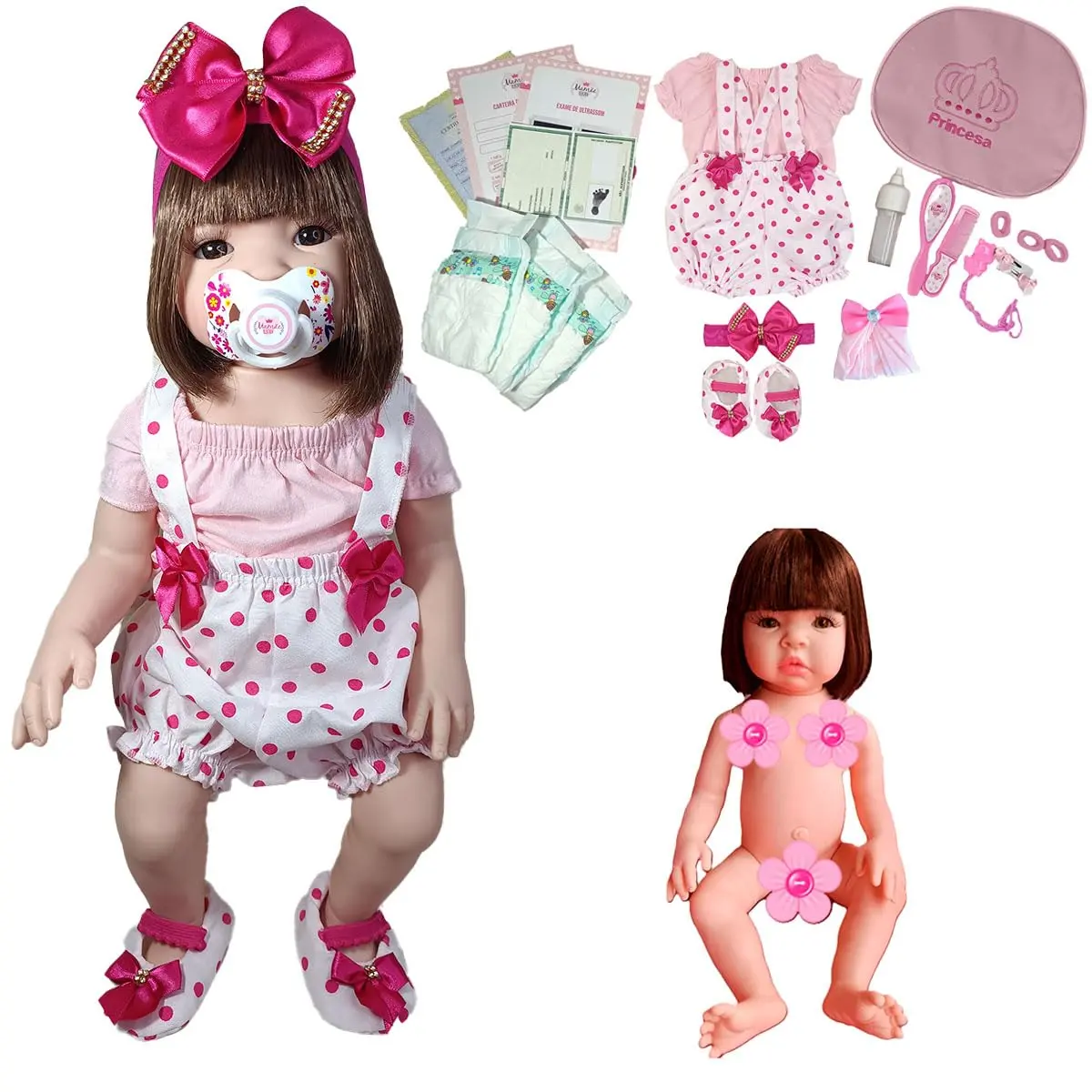 Bebê Reborn Menina 100% Silicone Enxoval Completo + Bolsa