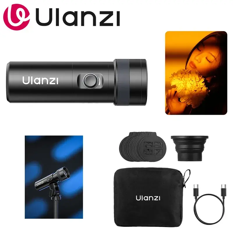 Lanterna fotográfica Ulanzi LM01 4 cores RGB 7500mAh LED luz de projeção de luz ambiente com 20 filtros Gobos para gravação de vídeo