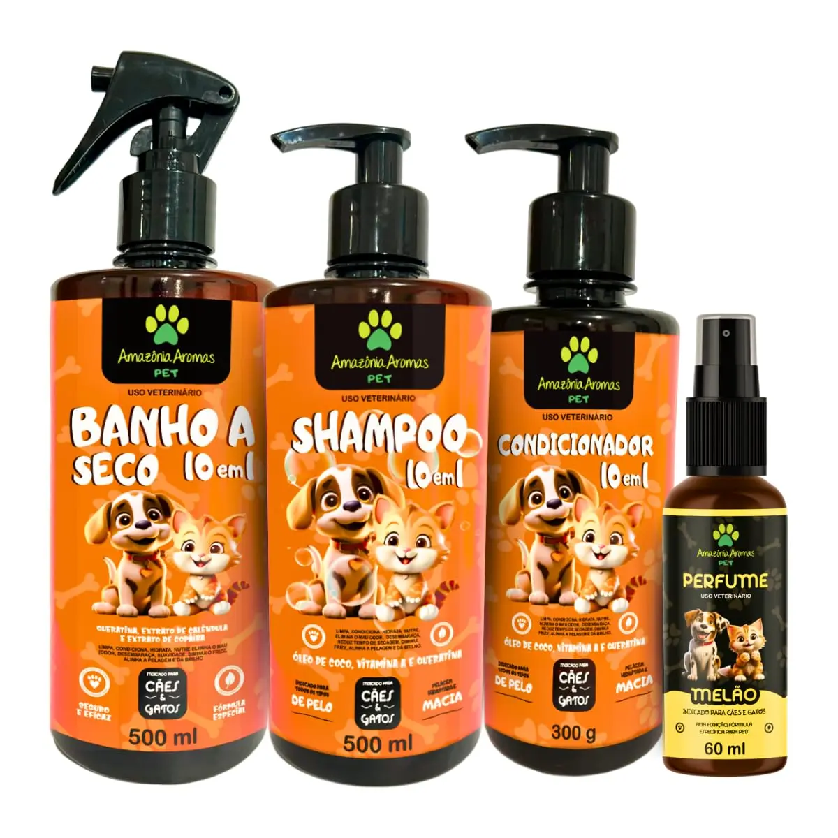 Kit Completo Banho Para Pet 10 em 1 - Shampoo + Condicionador + Banho a Seco + Perfume