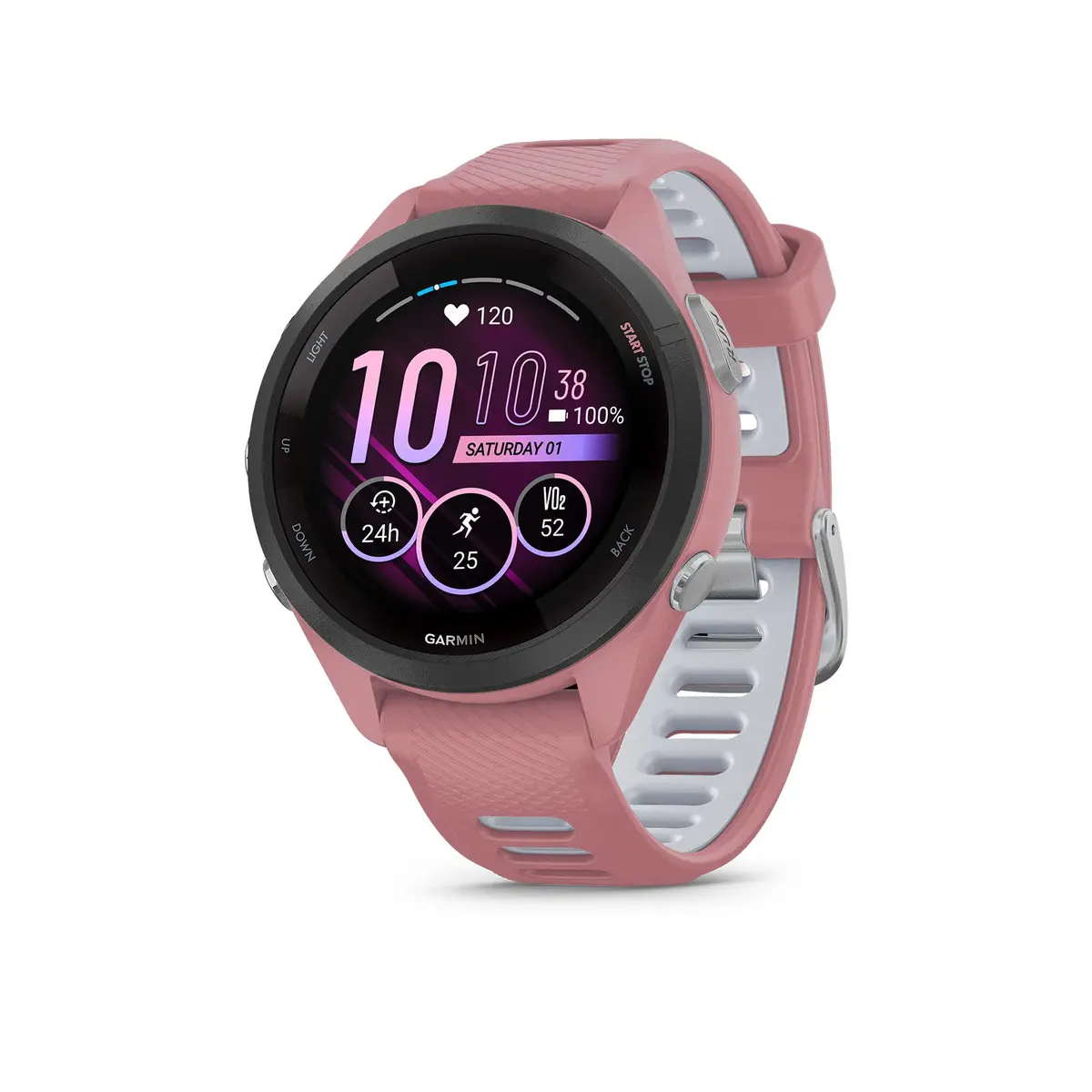 Garmin Relógio Forerunner 265s Music Rosa com Branco 42mm com Monitor Cardíaco de Pulso e GPS