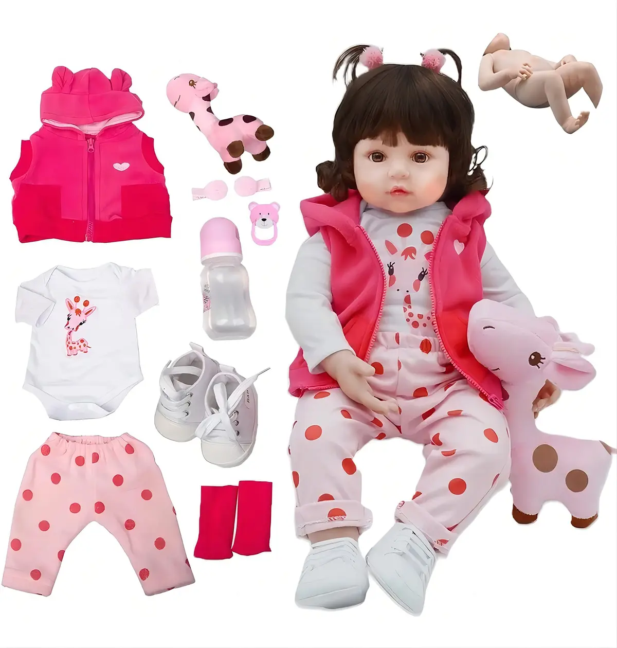 Boneca Bebê Reborn Menina Silicone Pode dar Banho Criança Presente Original 48cm Girafinha Boneca - 1