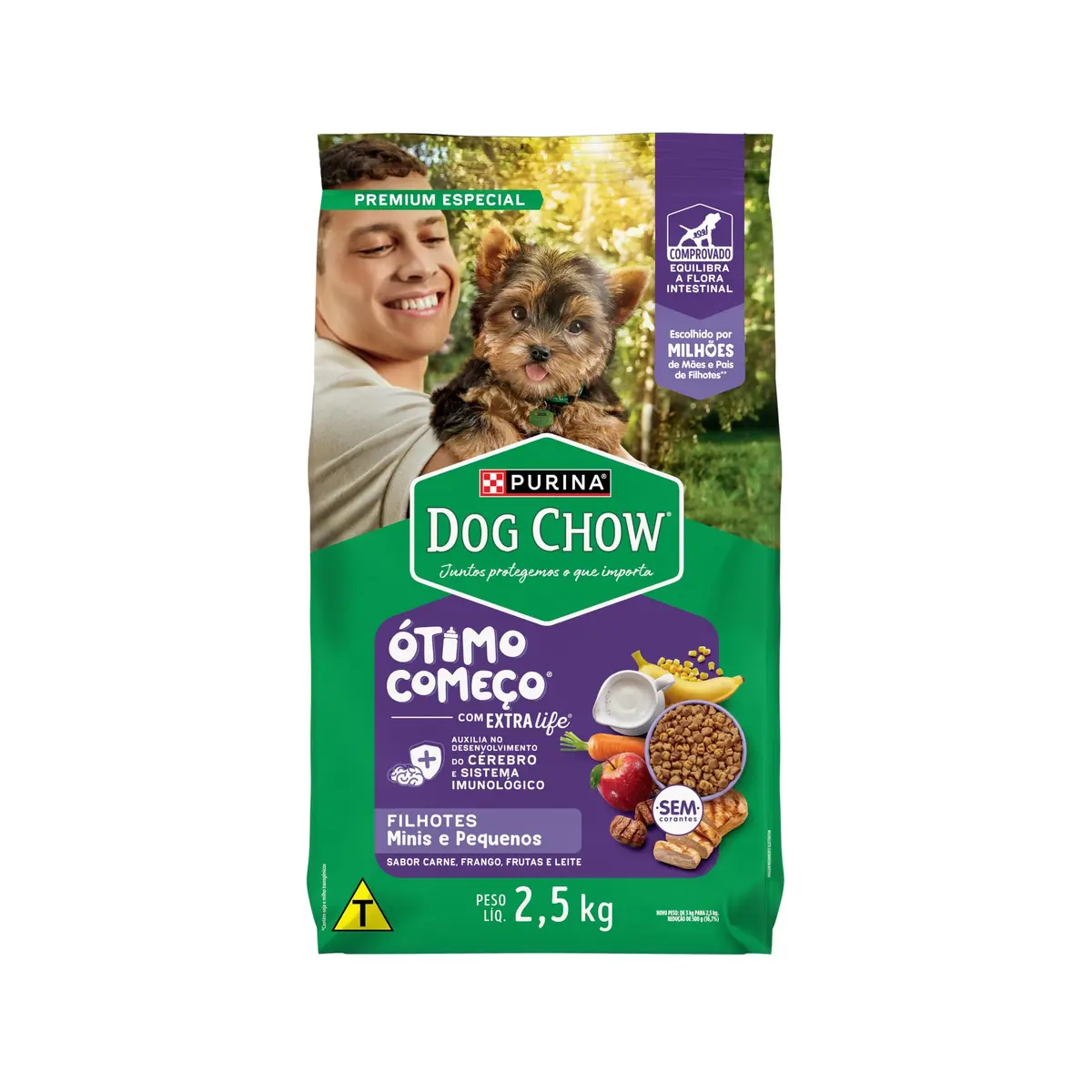 Ração seca PURINA® DOG CHOW® ÓTIMO COMEÇO® para Cães Filhotes Minis & Pequenos Carne, Frango & Arroz 2,5kg - 1