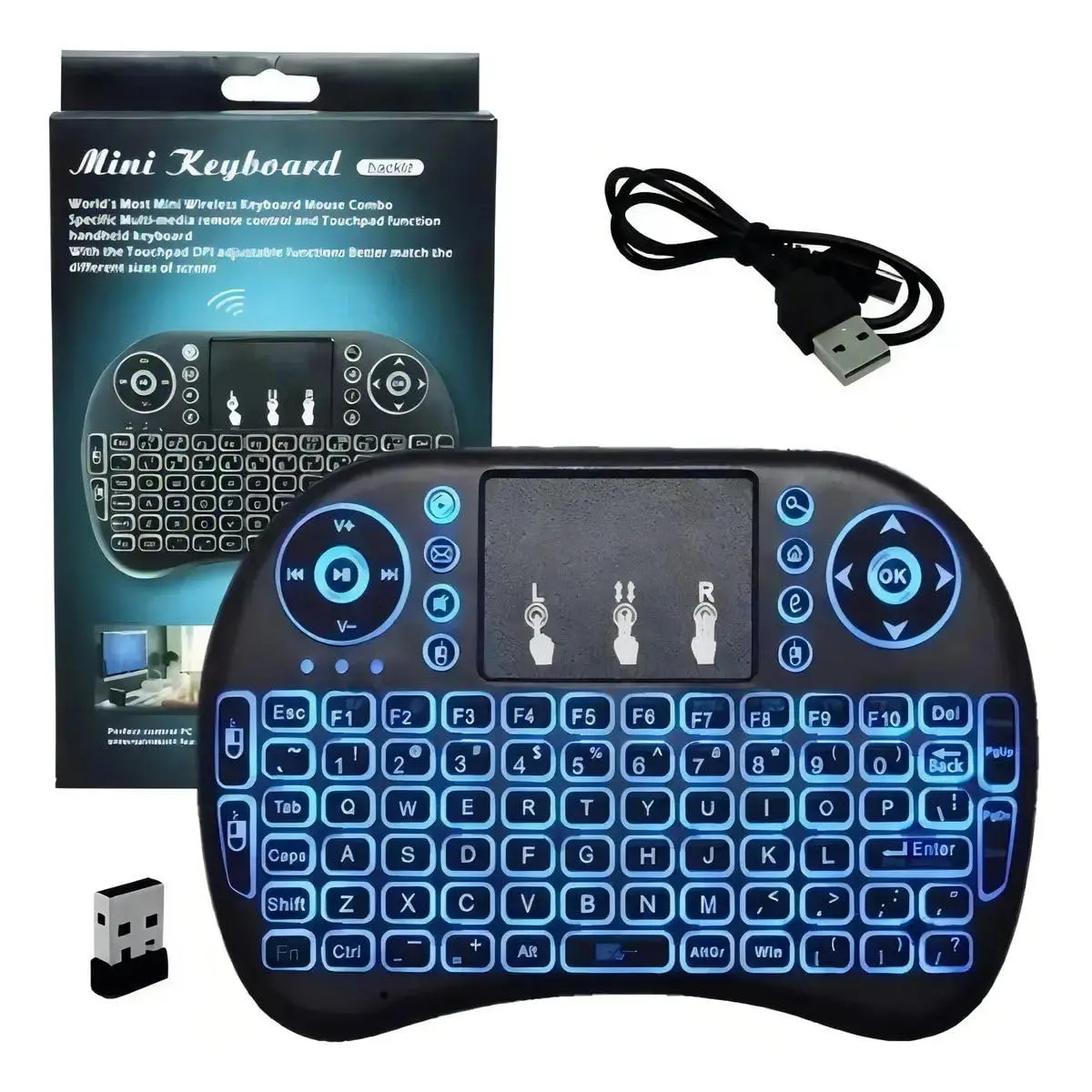Mini Teclado Sem Fio Wireless Iluminado LED RGB com Touchpad Smart TV Box PC