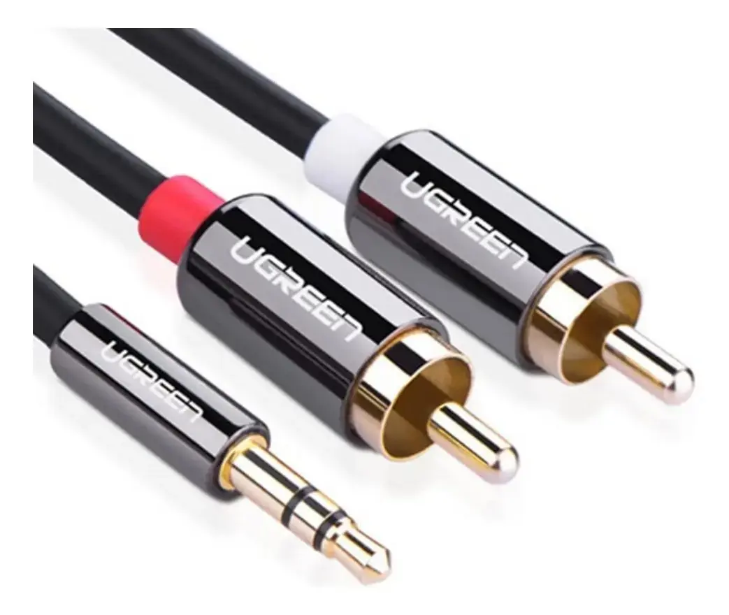 Cabo Reforçado Ugreen P2 3.5mm Estereo Macho Para 2x Rca Macho - 2m Blindado Ouro