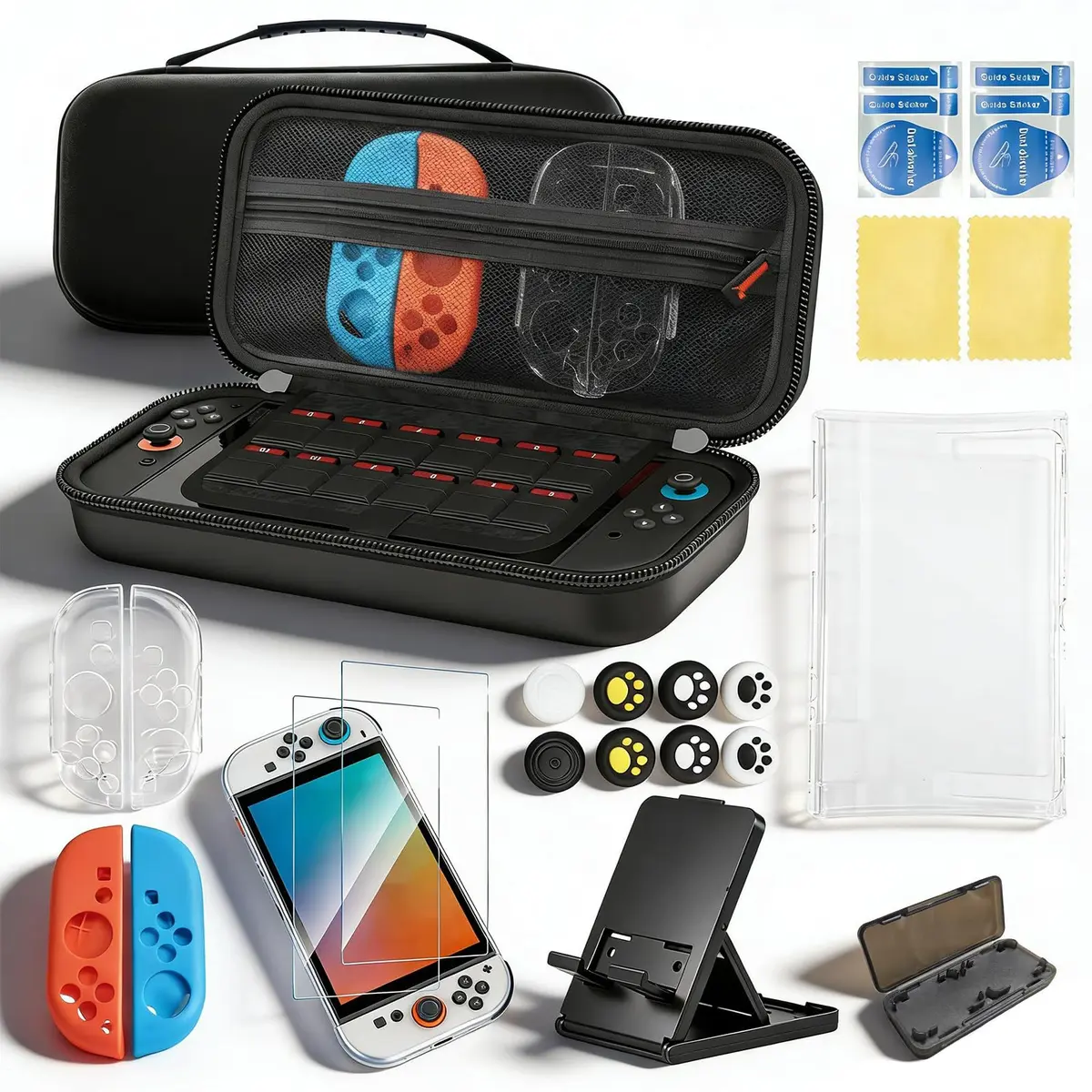 Estojo de Transporte Portátil para Nintendo Switch 2 (2025), Conjunto de Acessórios 20 em 1, Inclui Protetor de Tela, Capas de TPU para os Controles