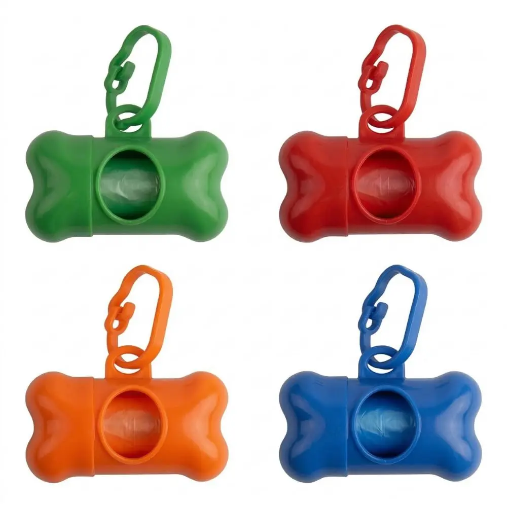 Kit Porta Sacos de Lixo Pet em Formato de Osso com Mosquetão para Coleira + Rolo de Refil Bônus - Dispenser Higiênico (Cores Sortidas) (4 Unidades) - 1
