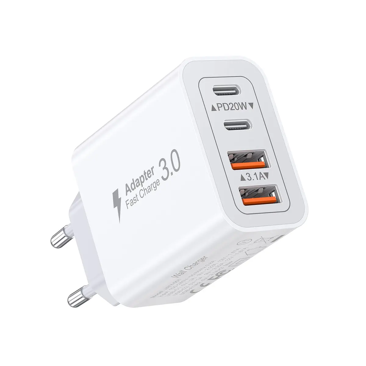 Carregador USB C de 40 W, bloco de carregamento rápido com plugue de parede, adaptador de energia PD+QC de 4 portas, caixa tipo tijolo com várias portas para iPhone 16/15/14/13/12/11/Pro Max