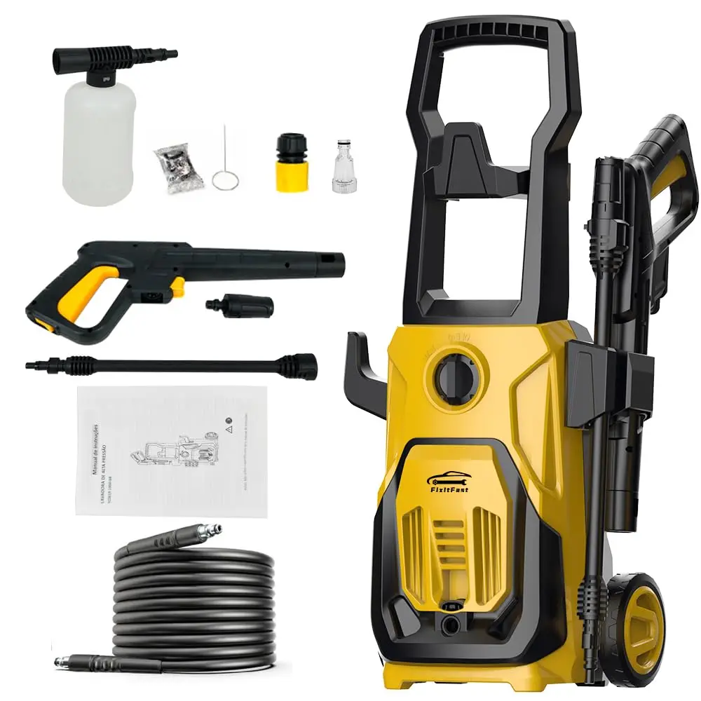 FINYQBET Lavadora Alta Pressão Elétrica 1900W, 105 Bar, 7 L/min (127V) | Com rodinhas, para Lavar Carros/Pátios/Garagens/Uso Doméstico/Profissional, Estrutura Compacta e Resistente