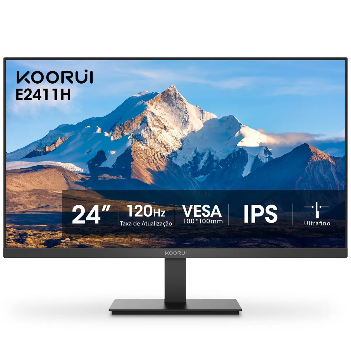 Monitor Koorui 24" IPS FHD 1080p 120Hz sRGB 99% HDMI/VGA Inclinação Ajustável VESA Ideal para Escritório e Home Office Preto E2411H