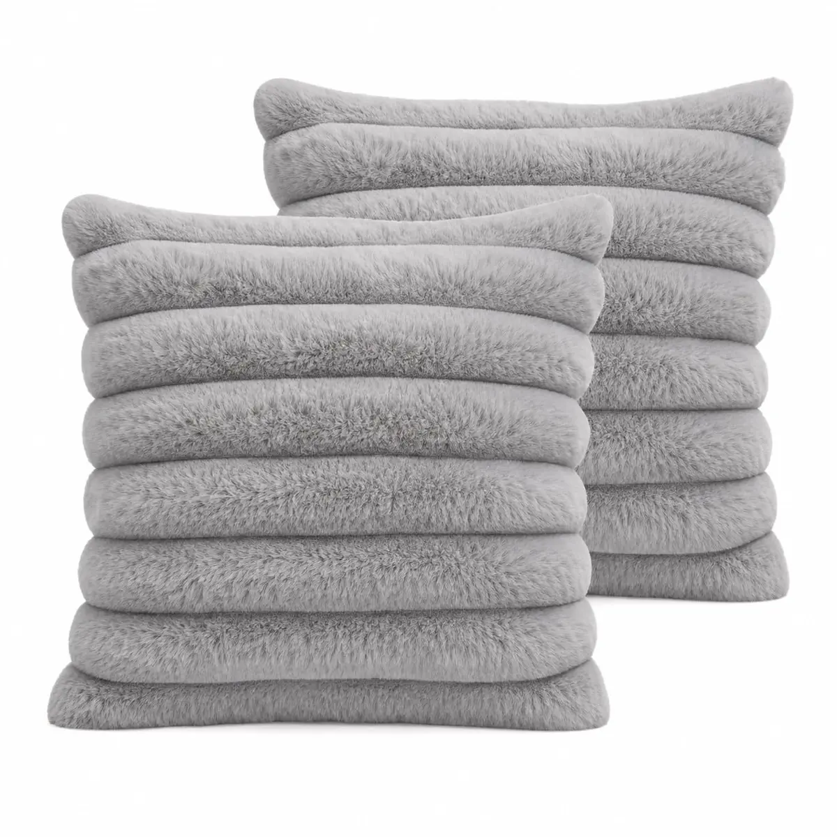 Capa de Almofada, Kit com 2 Capas Decorativas em Pelúcia, Plush, Luxuoso, Toque Suave, Desenhos em Relevo, Sala - Casa e Decoração (Listras - Cinza)
