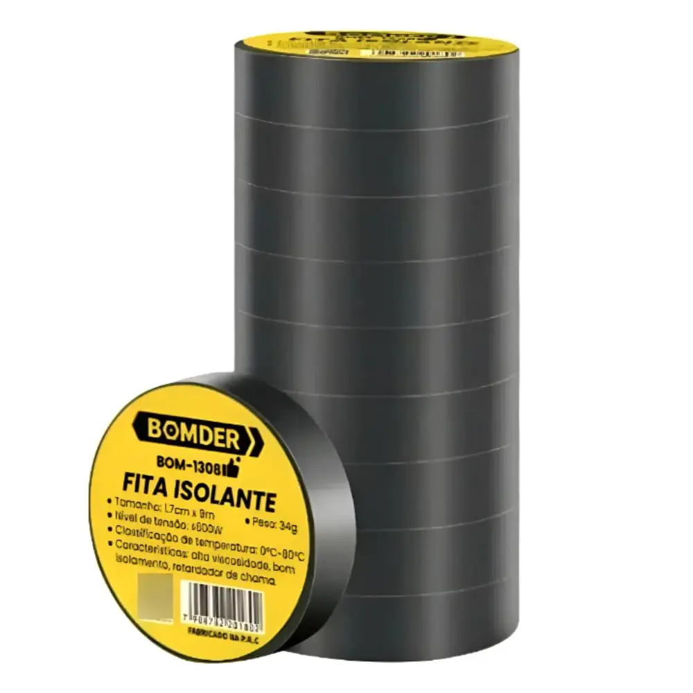 KIT COM 10 FITA ISOLANTE 1,7CM X 9M BOMDER BOM-1308
