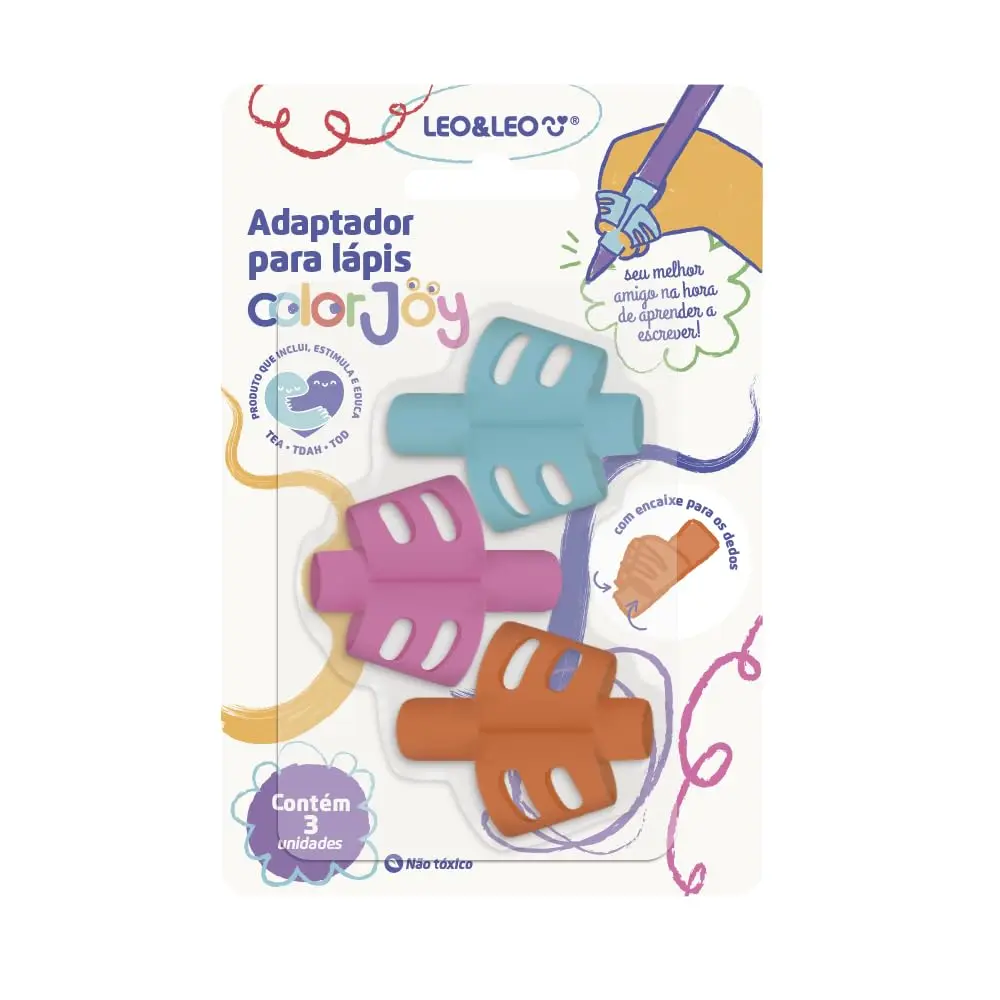 ADAPTADOR DE LÁPIS COM ENCAIXE DE DEDO COLORJOY - BLISTER C/ 3 PEÇAS LEO&LEO