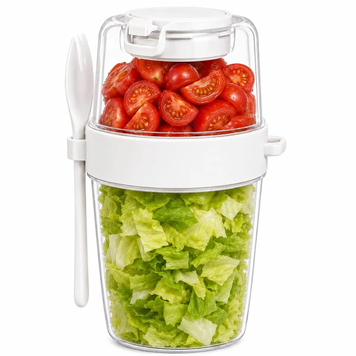 Copo 3 em 1 com Molheira e Garfo - Iogurte/Granola/Salada 630ml - Portátil | Bônus: E-book com 8 Receitas Saudáveis para o Copo 3 em 1