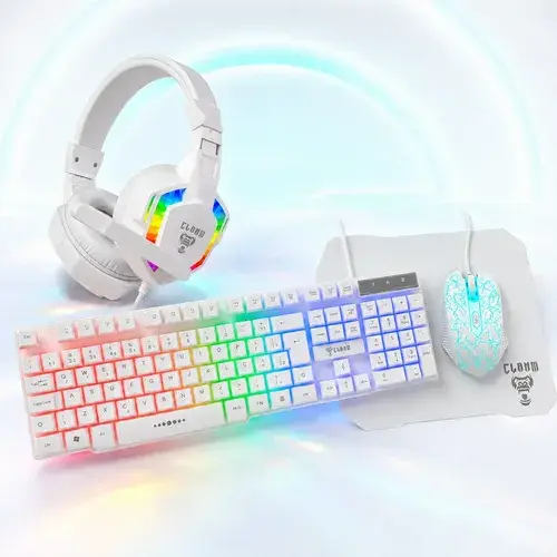Kit Gamer Completo 4 Peças Rgb Teclado Mouse Fone Mousepad