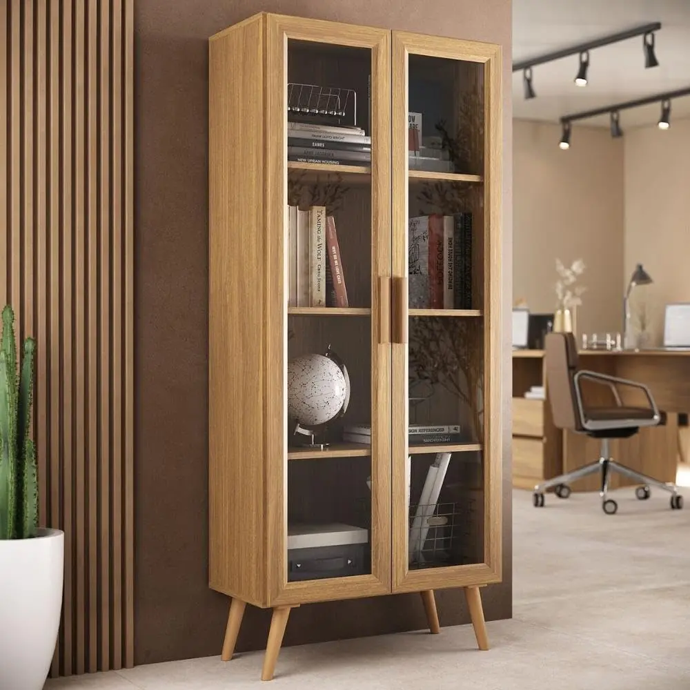 Armário de Escritório 68cm 2 Portas com Vidro Retrô Urban Multimóveis Mp6039 Madeirado - 1