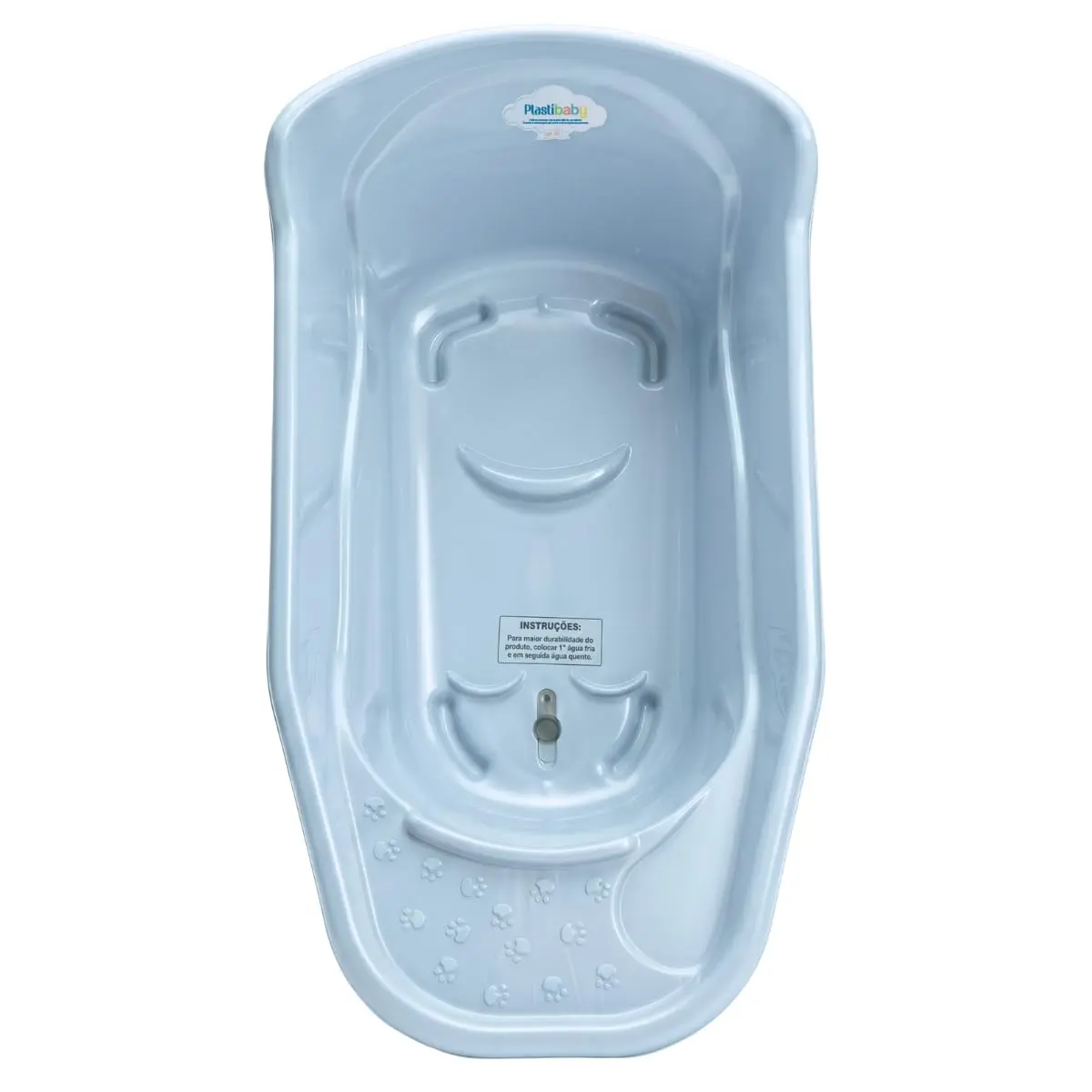 Banheira Infantil Plastibaby 20L (Azul Perolado) | Livre de BPA, Formato Anatômico, Válvula de Silicone, Apoio para Bumbum e Pés, Bordas Reforçadas