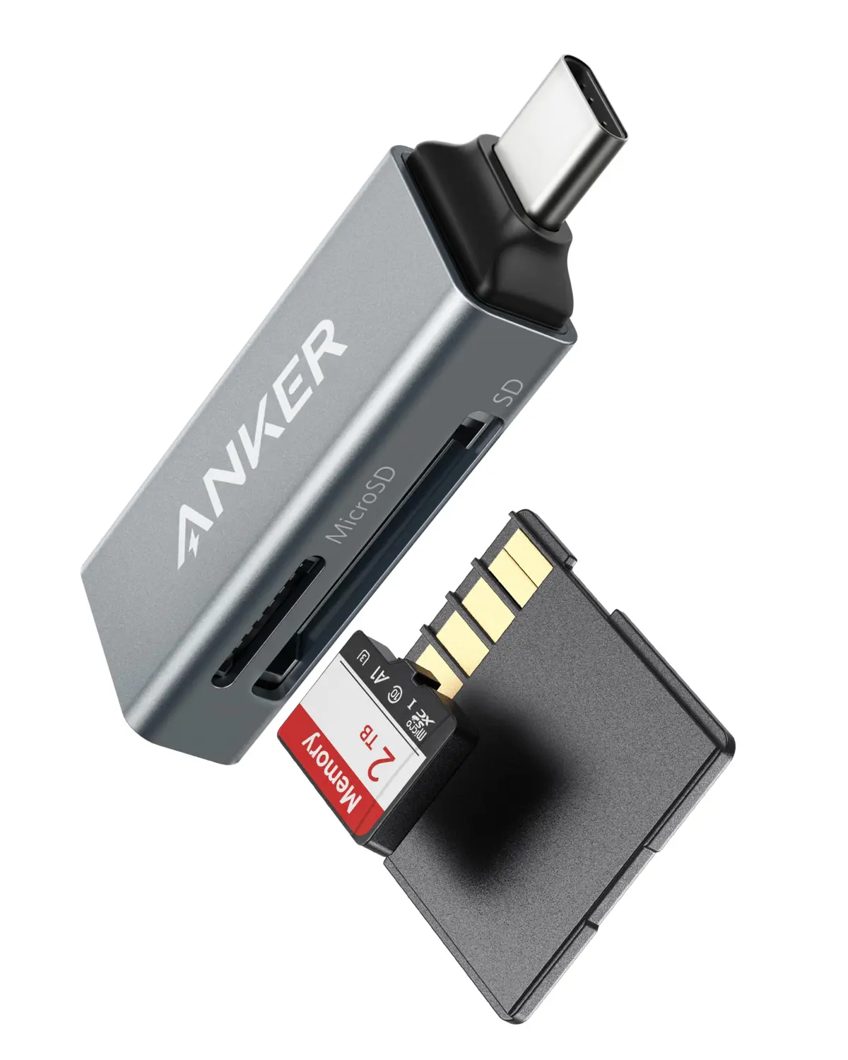 Anker Leitor de Cartão SD USB C, Adaptador Micro SD com Slots Duplos | Para iPhone e Laptops, Visualizador de Cartões com Slots Duplos para SDXC/SDHC/SD/Micro SDXC/MicroSD/Micro SDHC/UHS-I