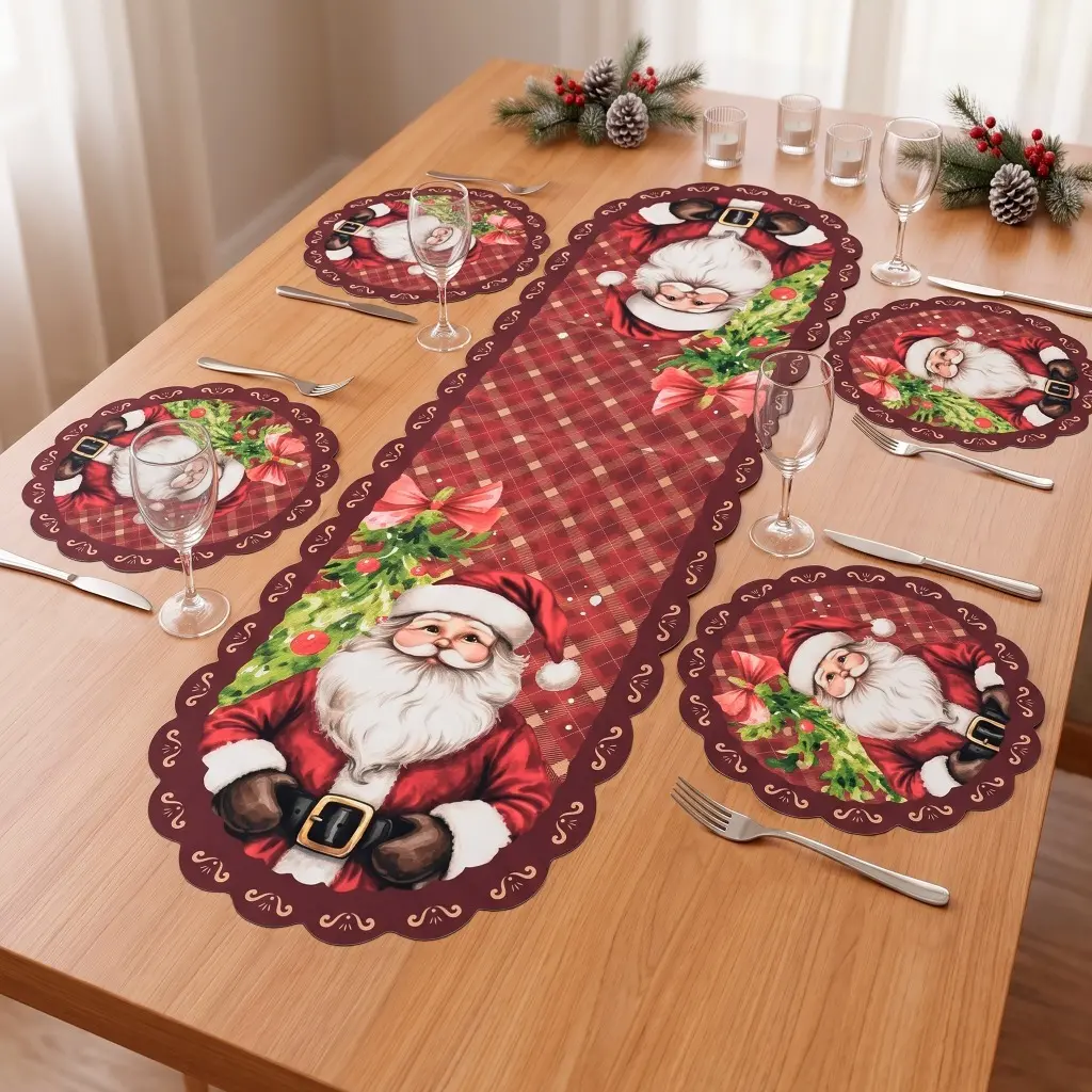Kit Sousplast Jogo Americano Caminho De Mesa Natalino Natal Mesa Posta Sofisticação Sublimação Digital Tecido Premium