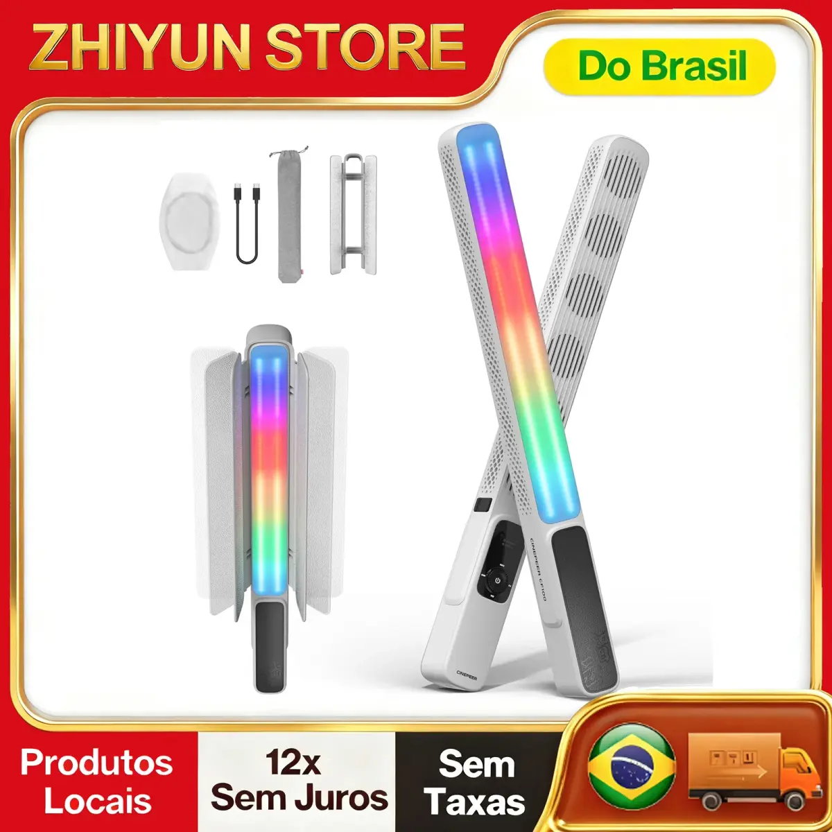【Do Brasil】ZHIYUN CINEPEER CF100 Bastão de Luz LED RGB de 100W, Luz de Preenchimento Portátil 2700K-6500K com Controle por APP para Youtube, Vlog e Transmissão Ao Vivo